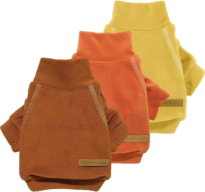 Fitwarm 3 Pack Classic Fleece Dog Sweater, Turtleneck Dog Sweatshirt, Winter Clothes for Small Dogs Boy Girl, Pet Pullover Jumper, Cat Apparel, Orange, Yellow, Coffee, Small