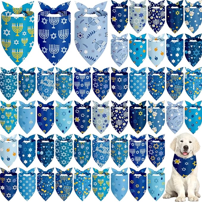 Abbylike 50 Pcs Hanukkah Dog Bandanas Bulk Blue Bandanas for Dogs Triangle Kerchief Bibs Scarf Set for Pet Hanukkah Costume Photo Props Accessories Pet Shops, 25 Styles (25.6 x 17.7 x 17.7)