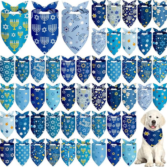 Abbylike 50 Pcs Hanukkah Dog Bandanas Bulk Blue Bandanas for Dogs Triangle Kerchief Bibs Scarf Set for Pet Hanukkah Costume Photo Props Accessories Pet Shops, 25 Styles (25.6 x 17.7 x 17.7)