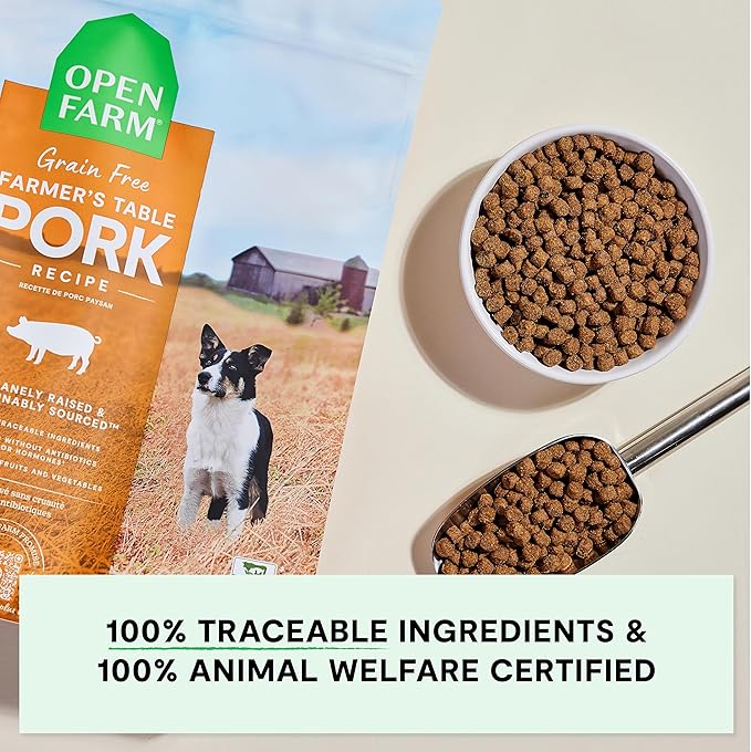 Open Farm, Grain-Free Dry Dog Food, Complete & Balanced Kibble, Sustainably & Ethically Sourced Ingredients, Non-GMO Veggies & Superfoods to Support Overall Health, Pork Recipe, 11lb Bag