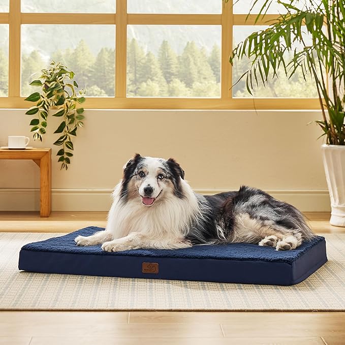 Bedsure XL Dog Bed for Crate - Large Orthopedic Flat Pet Beds with Removable Washable Cover, Egg Crate Foam Crate Mat, Suitable for Pet Up to 90 lbs