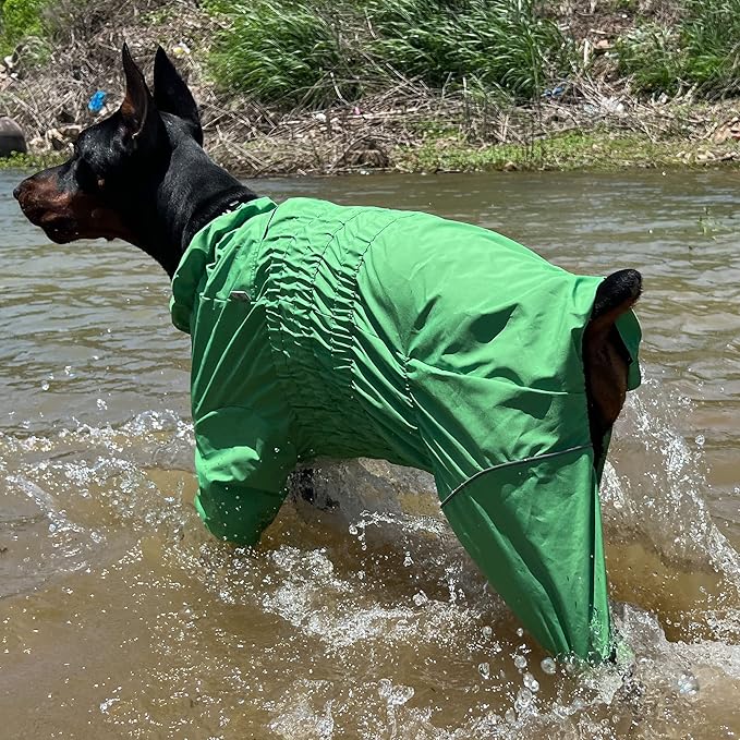Dogs Waterproof Jacket, Lightweight Waterproof Jacket Reflective Safety Dog Raincoat Windproof Snow-Proof Dog Vest for Small Medium Large Dogs Green XXL