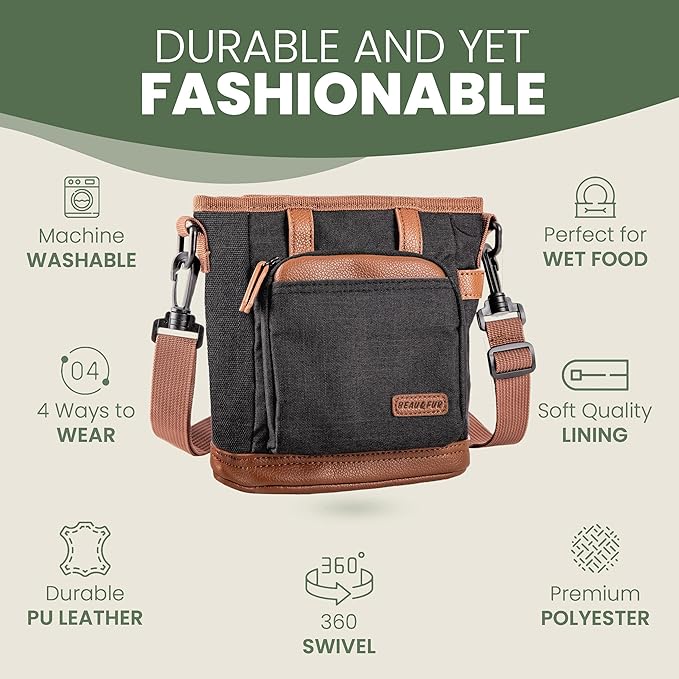 BEAU&FUR Large Dog Treat Pouch with Clicker for Training – 4 Cup Capacity, Built-In Poop Bag Dispenser, Expandable Pocket, Metal Buckle, Large Back Pocket, Ideal Design for Walks and Training – Black