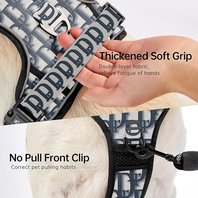 NESTROAD No Pull Dog Harness,Adjustable Oxford Dog Vest Harness with Leash,Reflective No-Choke Pet Harness with Easy Control Soft Handle for Large Dogs(X-Large,Vintage Blue)