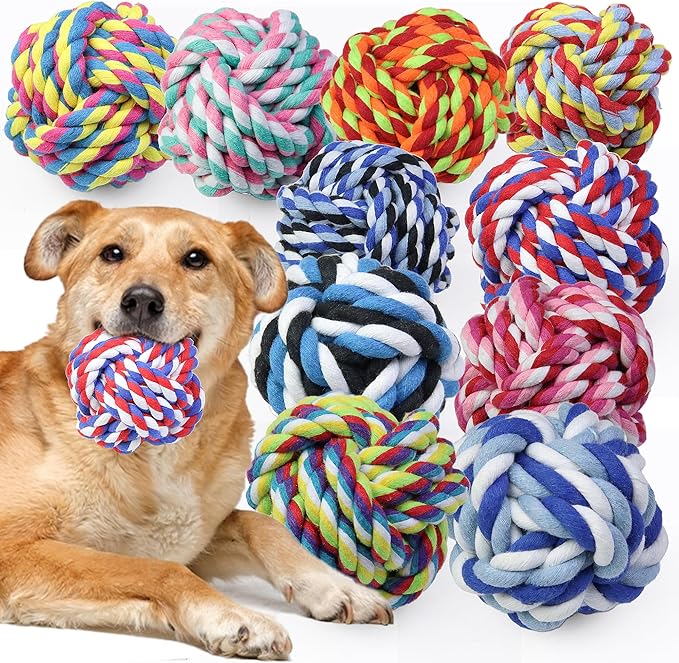 Dog Chew Rope Balls Toys for Aggressive Chewers, 10 Pieces Durable Dog Balls for Medium and Small Breeds Cotton Chew Toys for Puppies Teething No Large Dogs