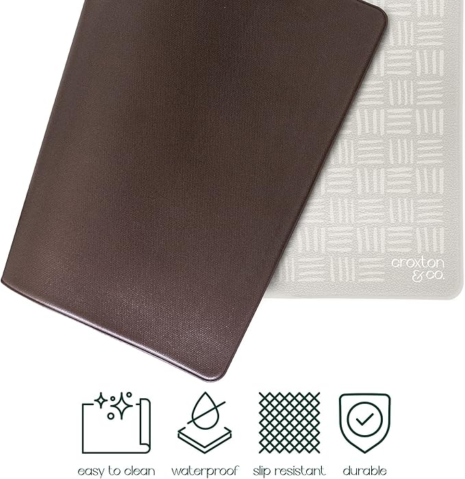 CROXTON & CO. Non-Slip Faux Leather Pet Feeding Mat for Dog Bowls | Large Bowl Mat for Food and Water | Durable, Easy-to-Clean Pet Food Mat for Floors | Size: 12"x18"