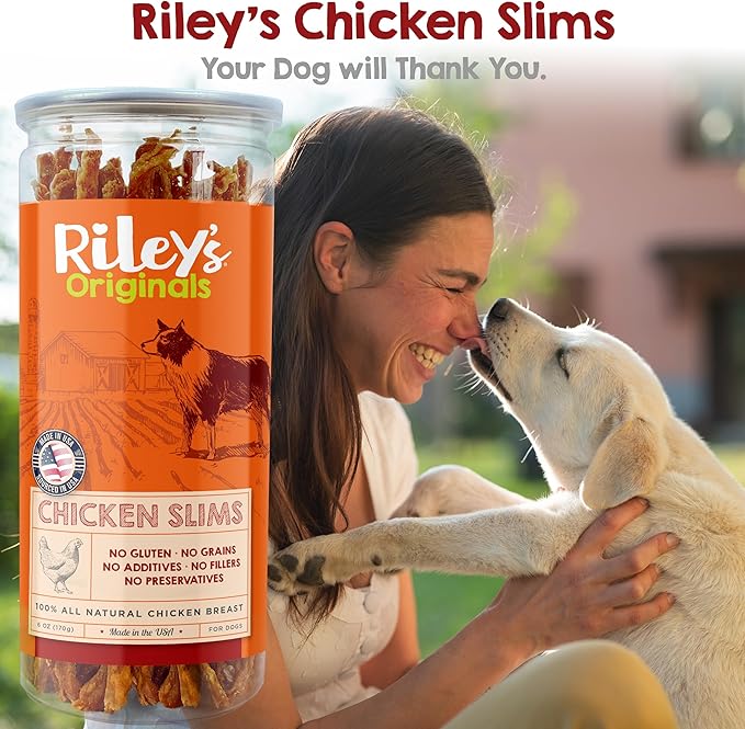 Riley's Slims Chicken Sticks for Dogs - Natural USA Sourced Dehydrated Chicken Jerky Treats, Made in The USA - 2 Pack