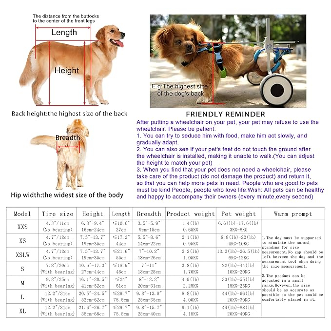 Adjustable Dog Wheelchair/Cart for Back Legs，Pet/Doggie Doggy Wheelchairs with Disabled Hind Legs Walking，Light Weight (7-Size(7-Size)(XS)