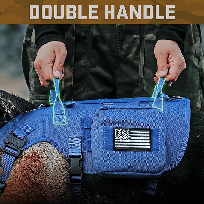 Forestpaw Dog Harness Medium Sized,Tactical Dog Harness with Handle,No Pull Military Style Service Dog Vest with Pockets Adjustable for Medium Large Dogs,Blue,Chest 15.5-25.5"
