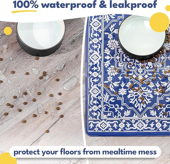 NALALAS Large Dog Mat for Food and Water, Cat Feeding Mat | Large Waterproof Dog Bowl Mat | Non-Slip Pet Food Mat for Floors | Pet Mats for Food and Water | Easy to Clean