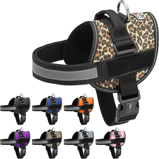 Dogline Dog Harness, Reflective No-Pull Adjustable Vest with Handle for Walking, Training, Breathable, No - Choke Harness for Small, Medium or Large Dogs Room for Patches Leopard Brown XL 33"-46"