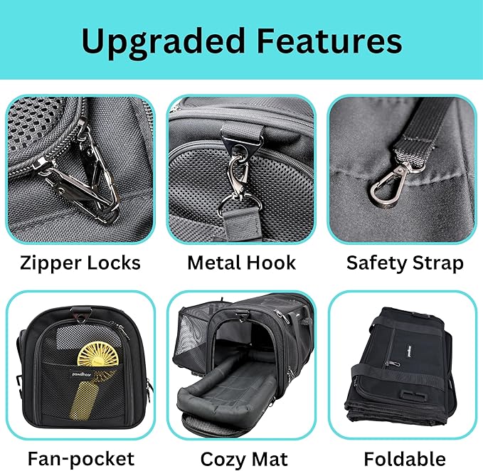 Crash-Tested Dog Carrier & Small Dog Car Seat (Test with FMVSS 213b - 5 Star Safety Rated by CPS) | Cat Carrier Soft - Expandable, Zipper Locks, Fan Pocket | Best for Safe Travel - For Pet Up to 13lbs