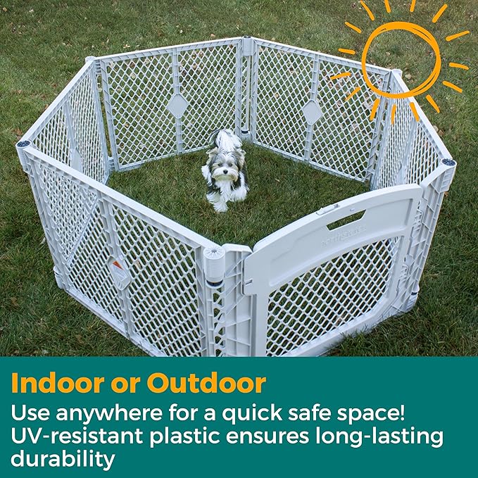MyPet North States Petyard Plus: 5.5 Ft. Wide Folding Dog Playpen Indoor or Outdoor. 6-Panel Freestanding Play Pen Dog Gate Made in USA. 26" Tall, Light Gray
