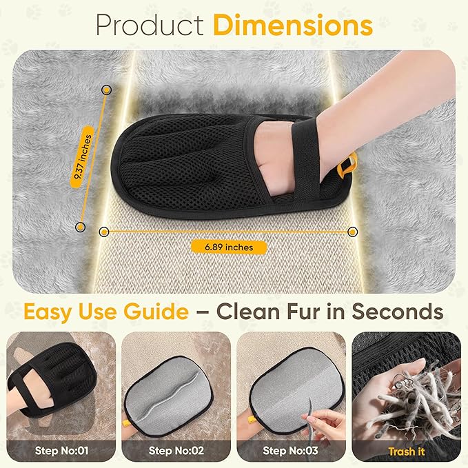 LuxUltra 2 Pcs Electrostatic Pet Hair Removal Gloves for Furniture, Couch, Carpet & Clothes | Reusable & Washable Fur Remover Mitt Set | Includes Bonus Cat & Dog Grooming Brush