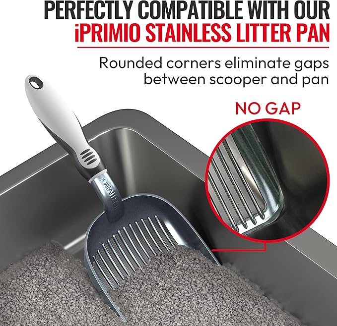 Sifter w/ Deep Shovel Cat Litter Scoop - Designed by Cat Owners - Durable Plastic Cat Litter Scooper for Litter Box - Solid Strong Handle. By iPrimio. Patented Kitty Litter Scoop