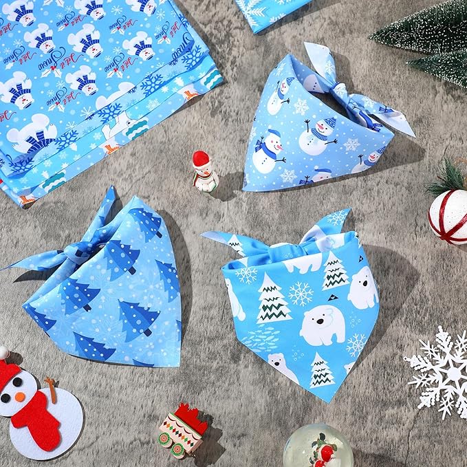 Abbylike 200 Pieces Winter Dog Bandanas Bulk Blue Snowflake Dog Bandanas for Pets Triangle Kerchief Scarf Bibs for Winter Pets Cats Party Costume Accessories (25.6 x 17.7 x 17.7)