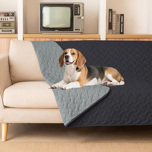 gogobunny 100% Double Sided Waterproof Dog Blanket Soft Pet Bed Cover Reversible Protect Furniture Couch Sofa Car for Puppy Cat (Dark Charcoal/Light Charcoal, 52x82 Inch (Pack of 1))