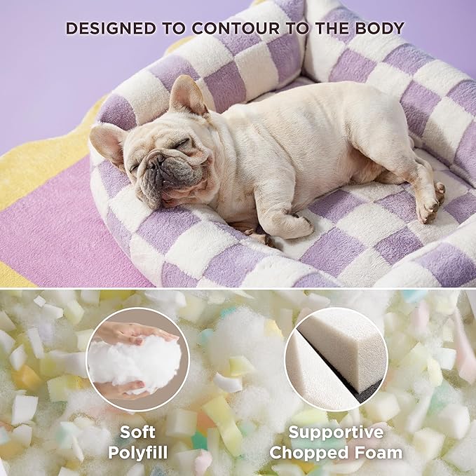 Lesure Cute Dog Bed for Medium Dogs - Washable Pet Beds,Cozy Rectangle Orthopedic Sofa with Jacquard Shaggy Plush & Anti Slip Bottom,30x24x8inches