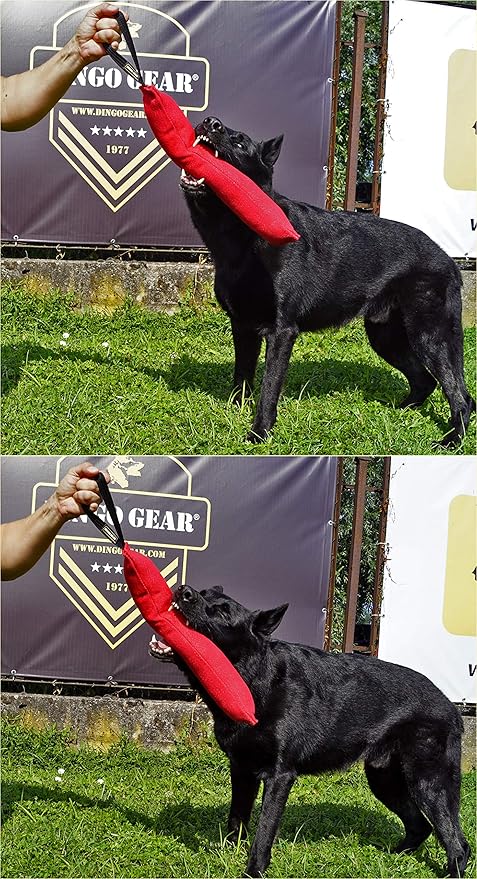 Dingo Gear French Linen tug Toy for Dog, Dog Bumper for Training, Agility, tug of war, Dog bite Pillow for Strong Dog, 1handle 18" red S00065