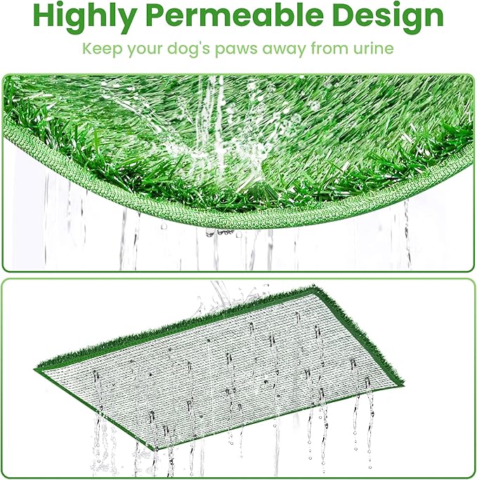 Dog Grass Pad with Tray, Dog Grass Potty Patch Bathroom Mat, Washable Pee Pad for Puppy Training, Dog Litter Box, Portable Perfect Indoor Outdoor Use, 2 Reusable Artificial Turf, 20x25inch