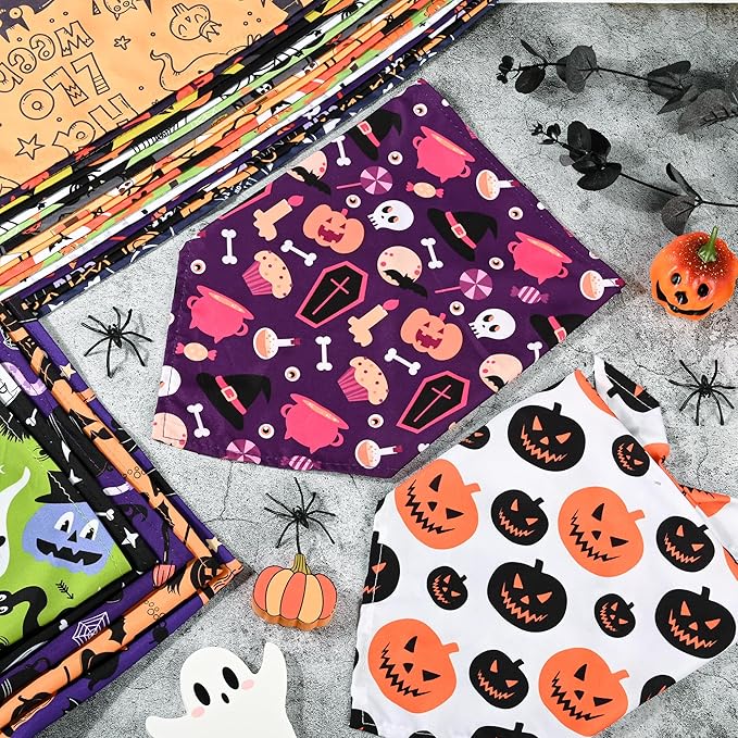 200 Pcs Halloween Dog Bandanas Bulk Fall Pet Scarves Autumn Adjustable Bibs for X-M-L Dogs Washable Holiday Puppy Kerchief for Groomers Shelters