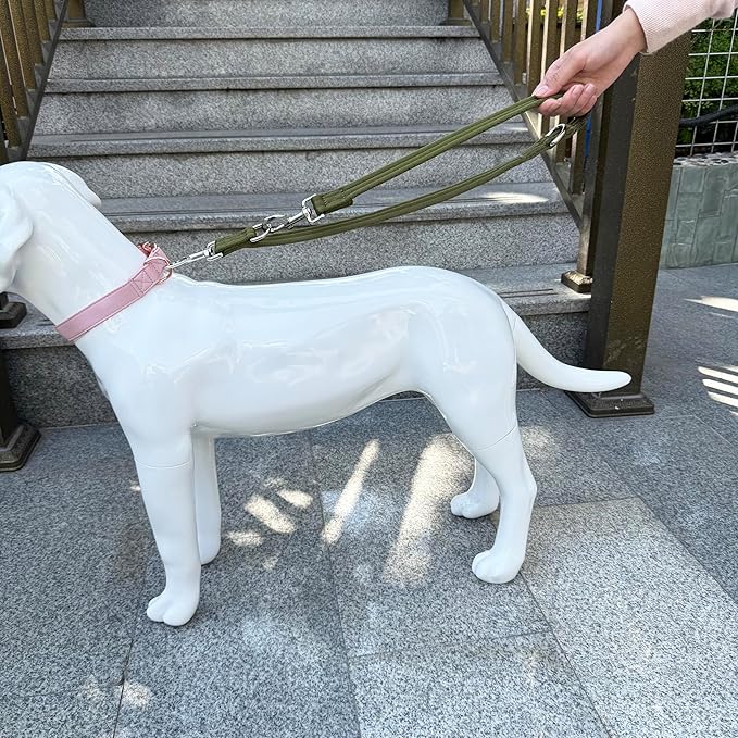 Double Ended Dog Leash,for Obedience Training Easy to Use,Lightweight,Soft for Large and Medium Dogs (Army Green, 1M*2.5CM)