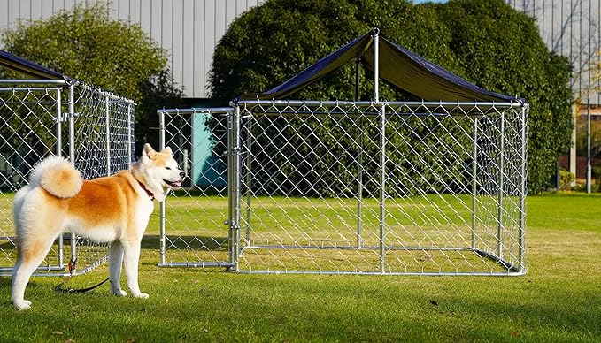 Petonly Outdoor Dog Enclosure Heavy Duty Dog Kennel House Mesh Dog Big Cage Pet Kennel Steel Fence with Secure Lock (79”x 79”)