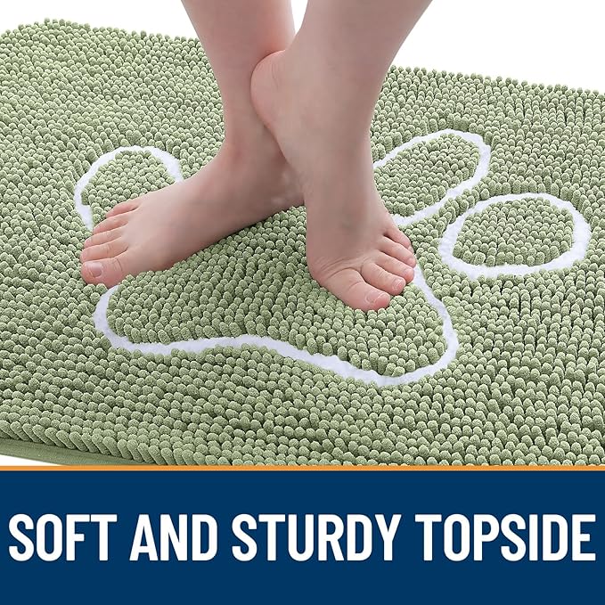 OLANLY Dog Door Mat for Muddy Paws 30x20, Paw Print Design, Absorbs Moisture and Dirt, Non-Slip Washable Doormat, Quick Dry Chenille Mud Mat for Dogs, Entry Indoor Entryway Carpet, Sage Green