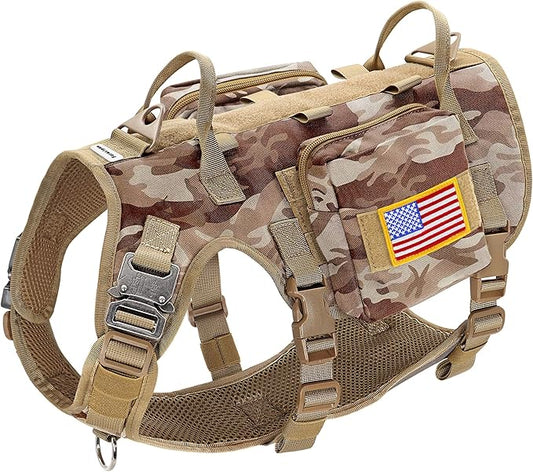 Forestpaw Dog Harness Medium Sized,Tactical Dog Harness with Handle,No Pull Military Style Service Dog Vest with Pockets Adjustable for Medium Large Dogs,Camouflage Brown,Chest 15.5-25.5"