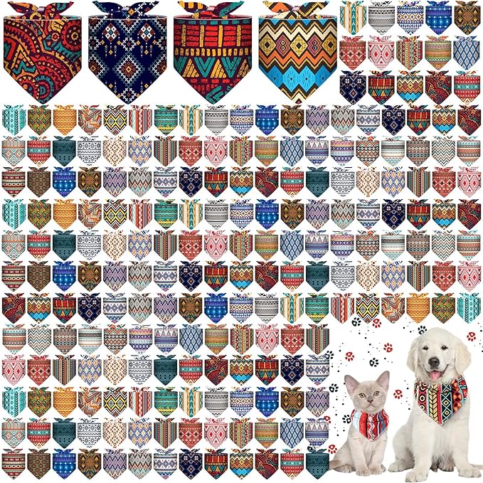 Amylove 120 Pcs Halloween Dog Bandanas Bulk Thanksgiving Day Holiday Triangle Dog Pack Puppy Kerchief Bandana Adjustable Pet Scarf for Pet Cat Costume Accessories Decor(Geometry)