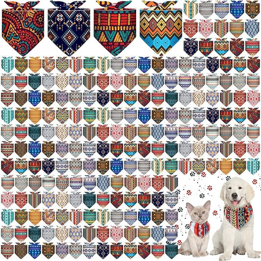 Amylove 120 Pcs Halloween Dog Bandanas Bulk Thanksgiving Day Holiday Triangle Dog Pack Puppy Kerchief Bandana Adjustable Pet Scarf for Pet Cat Costume Accessories Decor(Geometry)