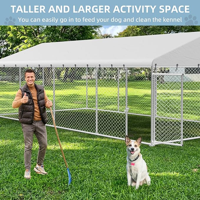 Rovibek 10X20FT Large Dog Kennel Outside, Heavy Duty Outside Dog Kennels Outdoor for Large Dogs with Secure Lock, Outdoor Pet Enclosure for Yard with Thickened Roof