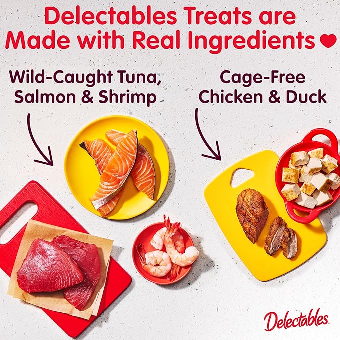 Delectables Squeeze Up Seafood Variety Pack, Creamy Squeezable Puree, Lickable Wet Cat Treats, Grain Free, No Added Fillers, No by-Products, No Added Preservatives, 0.5 Ounces Tube, 54 Tubes Total