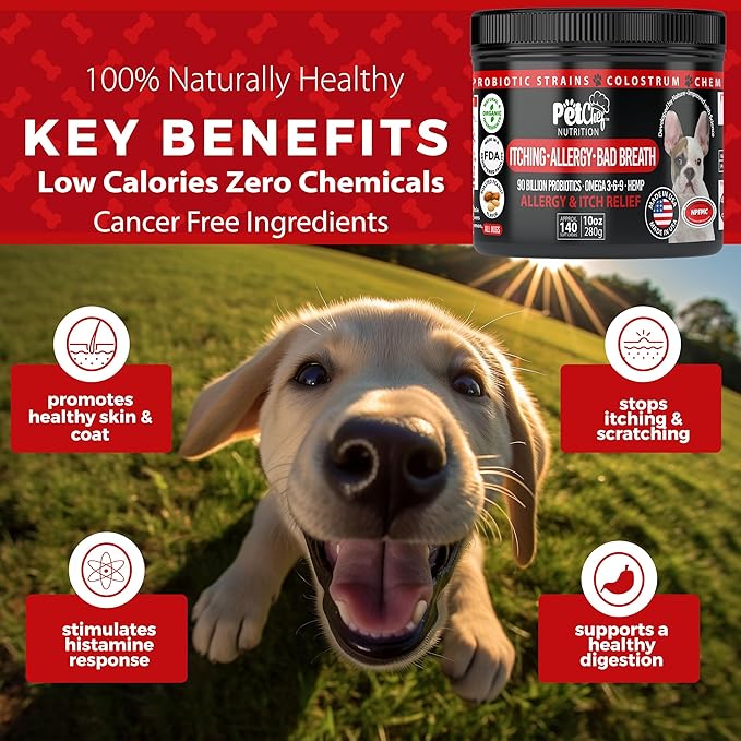 Pet Chef Dog Stop Itching & Allergy Blocker Chew - Natural Anti Itch for Dogs with Omega 3, Salmon Oil - Peanut Butter - Best Value 140 ct Dog Stop Itching Support- Safe no Chemicals All Natural