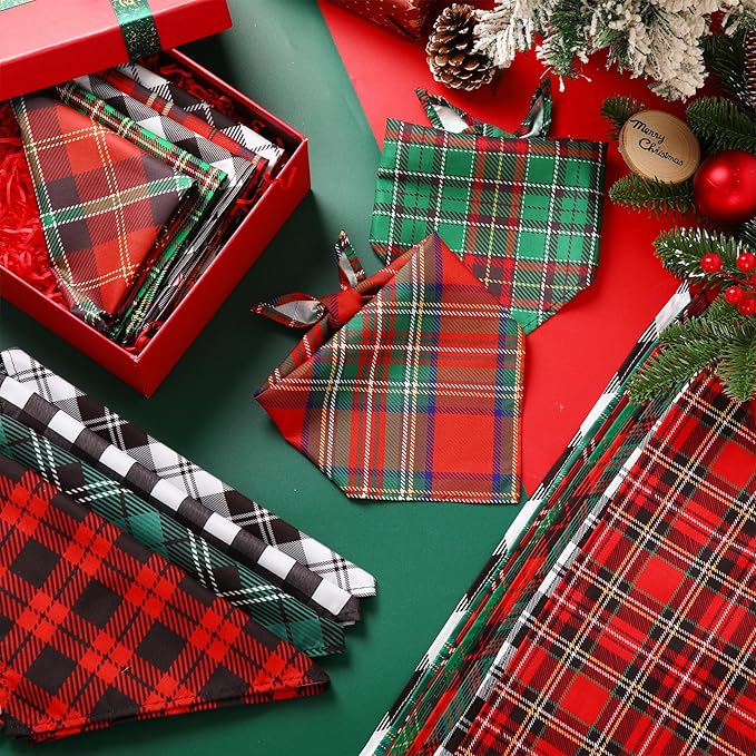Sanwuta 100 Pieces Christmas Dog Bandanas Bulk Classic Plaid Dog Bandanas for Dogs Triangle Scarf Plaid Dog Kerchief for Christmas Small Medium Large Pet Costume Accessories Decoration