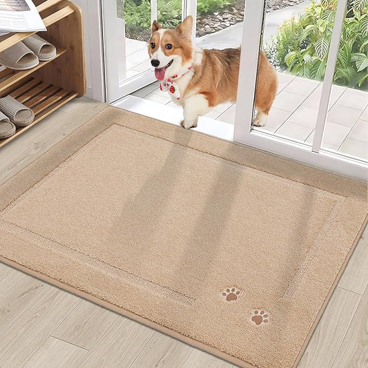 BEQHAUSE Dog Door Mat for Muddy Paws 32"x48" Dirt Trapper Absorbent Doormat Non Slip Entryway Rugs Washable Stain Resistant Welcome Floor Mat Soft Low-Profile for Front Back Door, Beige