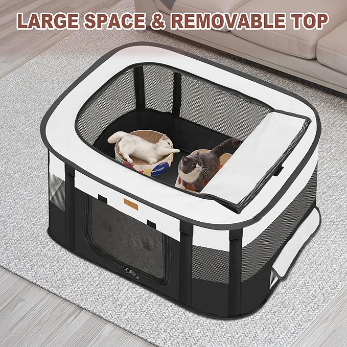 Dog Playpen - Foldable Cat Play Pens for Pubby, Kitten, Rabbit, Portable Pet Tent with Carring Bag for Indoor/Outdoor Travel Camping Black X-Large