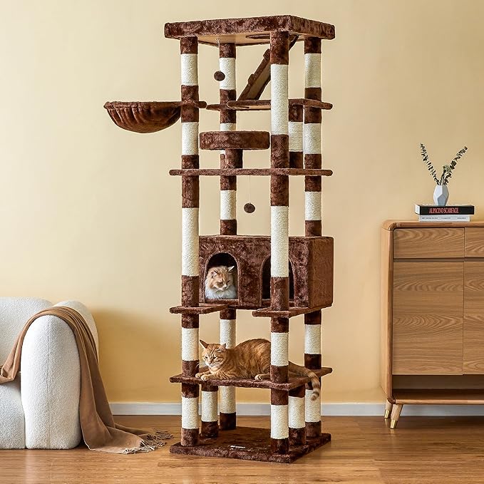 MWPO 74.8 inches Large Cat Tree with Sisal-Covered Scratching Posts & Condo, Tall Cat Tower Entertainment Playground Furniture for Cats & Kittens - Multiple Colors (Brown)