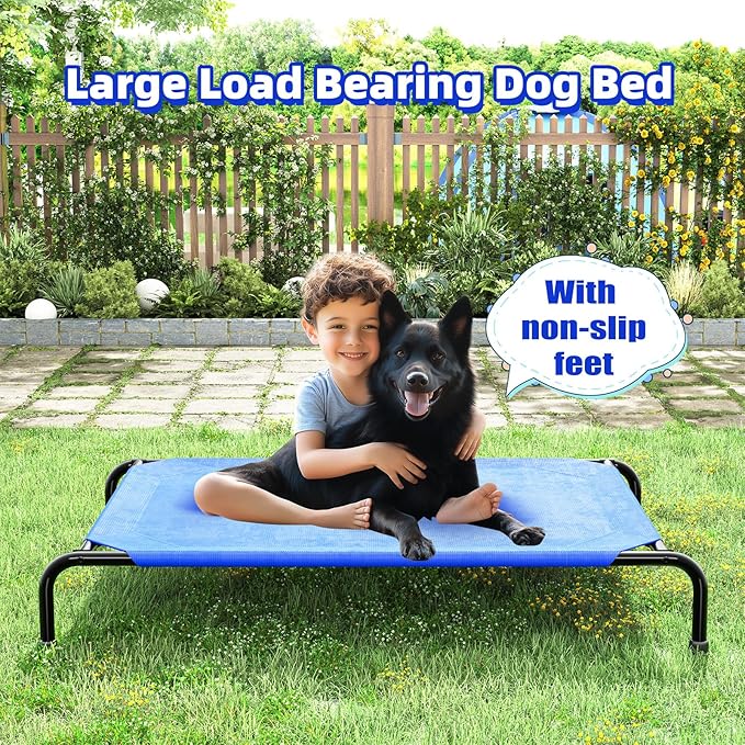 Simple Trending Raised Dog Bed for Large Dogs, Waterproof XL Dog Cot, Outdoor Cooling Elevated Pet Bed, 47.75" x 30.5", Blue