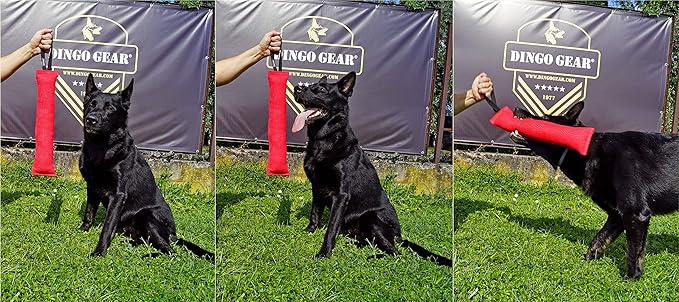 Dingo Gear French Linen tug Toy for Dog, Dog Bumper for Training, Agility, tug of war, Dog bite Pillow for Strong Dog, 1handle 18" Black S00075