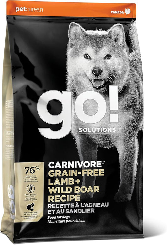 Go! Solutions Carnivore, Grain-Free, Protein Rich Dry Dog Food, Lamb and Wild Boar Recipe, 22 lb Bag