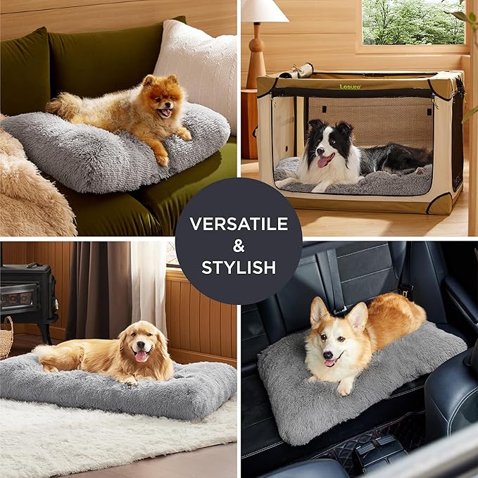Bedsure Washable Extra Large Dog Bed for Crate, Faux Fur Dog Crate Pad for Large Breed, Plush Soft Comfort Dogs Sleeping Mat, Anti-Slip Pet Kennel Pad, 41" x 29", Grey