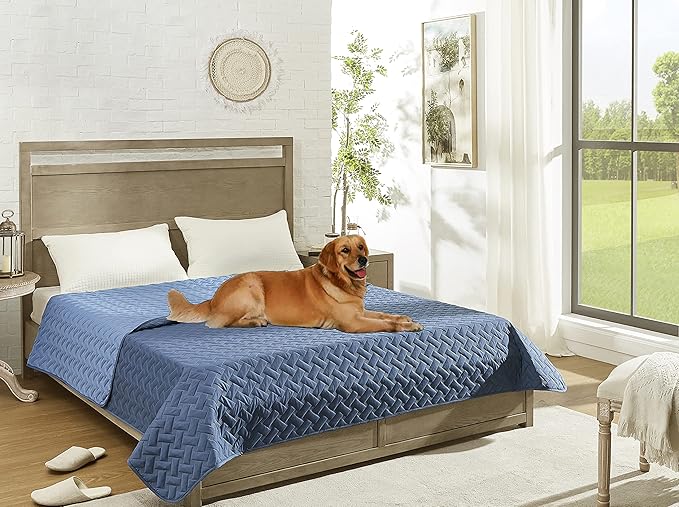 gogobunny 100% Double Sided Waterproof Dog Blanket Soft Pet Bed Cover Reversible Protect Furniture Couch Sofa Car for Puppy Cat Kids (Dark Blue/Light Blue, 82x102 Inch (Pack of 1))