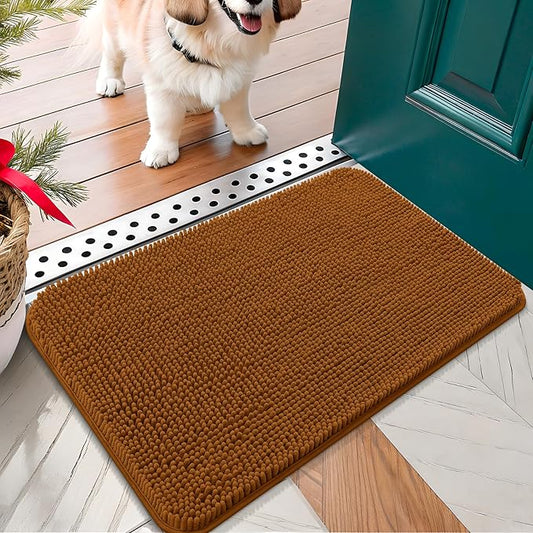 OLANLY Dog Door Mat for Muddy Paws 24x16, Absorbs Moisture and Dirt, Absorbent Non-Slip Washable Doormat, Quick Dry Chenille Mud Mat for Dogs, Entry Indoor Entryway Carpet for Inside Floor, Ochre