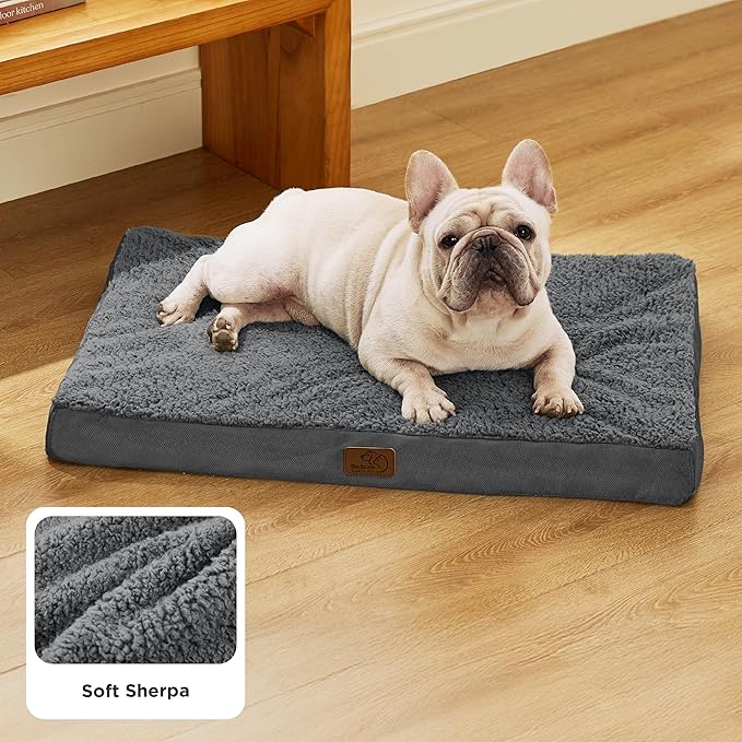 Bedsure Dog Bed Medium Size Dog - Orthopedic Flat Puppy Beds with Removable Washable Cover, Egg Crate Foam Pet Mat, Suitable for Pet Up to 35 lbs