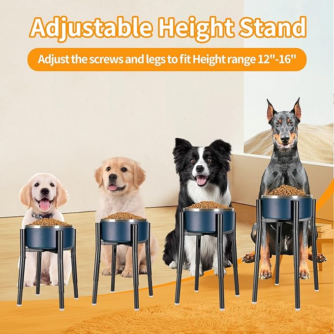 Dog Bowl Stand,Adjustable Tall Dog Food and Water Bowl Stand 8-12" Width 4 Heights,Durable Metal Elevated Dogs Bowl Holder for Medium and Large Dogs (Adjustable Wide 8-12" Heights 16")