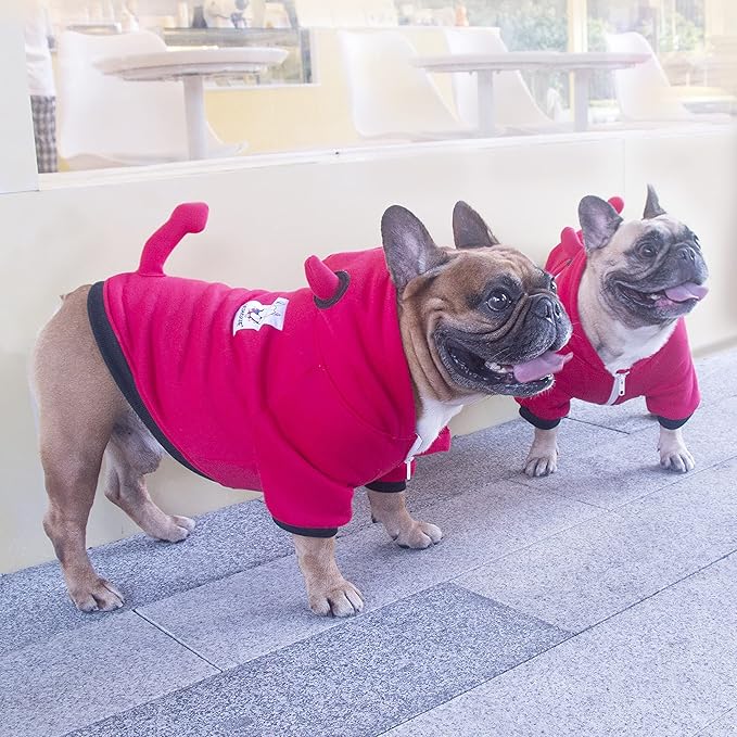 iChoue Little Devil Dog Halloween Costumes Clothes Sweater Cute Funny for English Bulldog Cold Weather Winter Coats Hoodies - Red, XXLarge