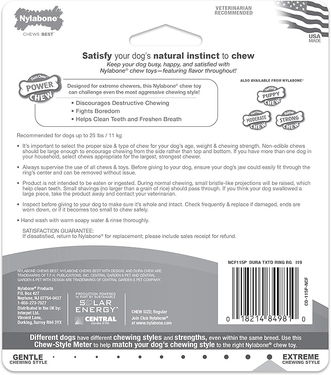 Nylabone Textured Ring Power Chew Toy for Small Dogs, Tough Dog Toys Durable Design for Aggressive Chewers, Best Dog Boredom Toys, Flavor Medley, Small - Up to 25 lbs (1 Count)