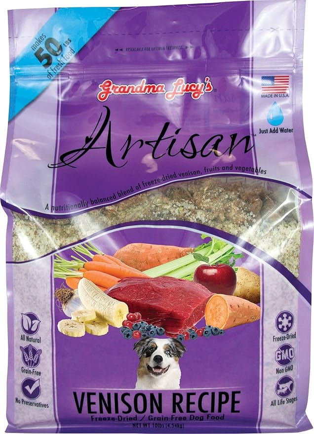 Grandma Lucy's Artisan Dog Food, Grain Free and Freeze-Dried - Artisan Venison, 10Lb Bag