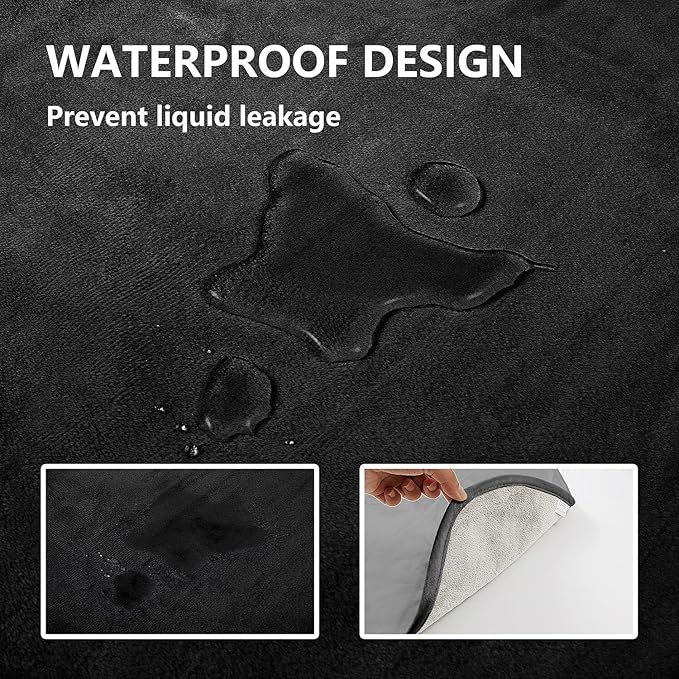 Waterproof Dog Blankets, Washable Pee Proof Pet Blanket for Couch, Soft Reversible Puppy Throw Furniture Protector Cover for Bed Sofa-52"x82",Black+Lightgrey
